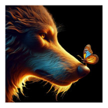 Lindo imagem de Wolf e Butterfly de ouro iluminado