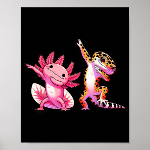 Poster Lindo Kawaii Gecko Leopardo Dabbing Amigos Axolote