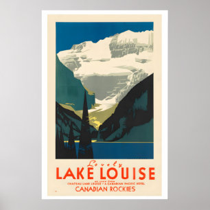 Poster Lindo Lago Louise Canadá Cartaz de Viagem Vintage