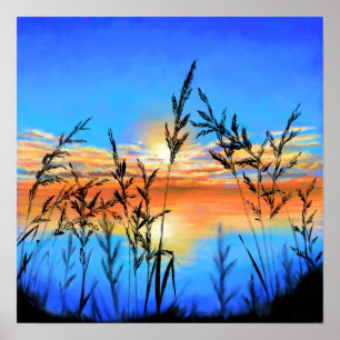 Poster Lindo Lago Sunset - Espelho - Pintura Original