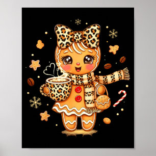 Poster Lindo Leopardo de Pão de Mel Natal Xmas Menina Mul