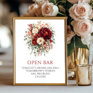 Poster Lindo Letreiro de Mesa Floral Outono Marsala Bar A