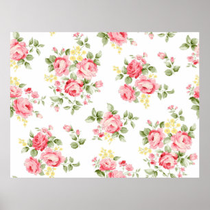 Poster Lindo padrão de rosa, pequeno buque floral