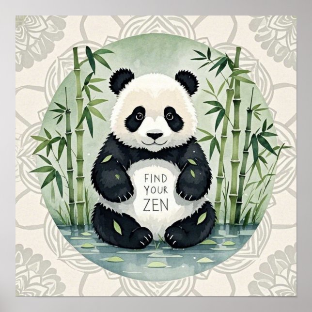Poster Lindo panda grande e gorducho sentado em uma pose  (Frente)