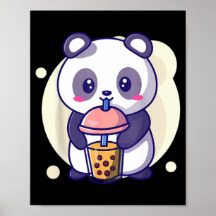 Poster Lindo panda kawaii bebe chá de bolha boba kawaiiCu