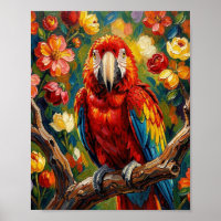 Lindo Papagaio Arara em Impasto | Arte de Pássaros