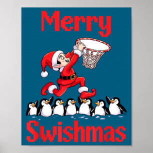 Poster Lindo Papai Noel Elfo Basquete Pinguins Fé Design