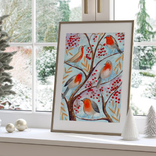 Poster Lindo Pássaro Toutinegra Azul Natal Família