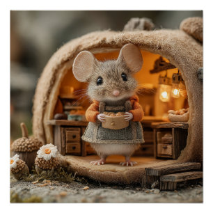 Pôster Lindo Pequeno Rato na Casa Aconchegante de Bolota