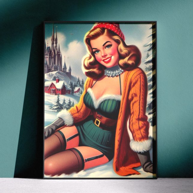 Poster Lindo Pin-up de Inverno Retrô (Criador carregado)