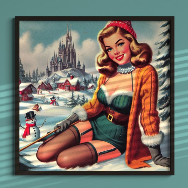 Poster Lindo Pin-up de Inverno Retrô (Criador carregado)