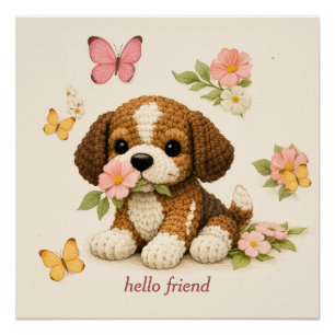 Pôster Lindo Poster de Borboleta Floral de Cachorrinho –