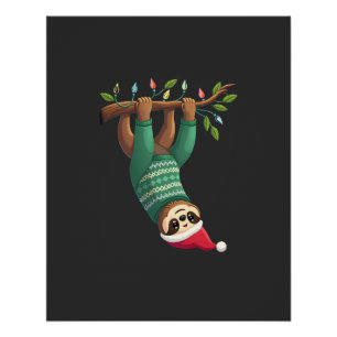 Pôster Lindo Sloth de Natal Chapéu de Papai Noel Sloth de