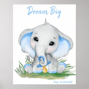 Poster Lindo Sonho Grande Elefante Azul Personalizado