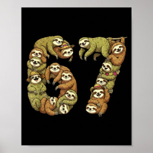 Poster Lindo Tribal de Preguiça Engraçado 6 7 Meme Seis S