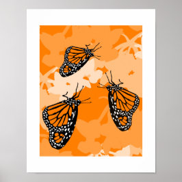 Poster Lindo Trio de Borboletas Monarca em Planta de Cisn