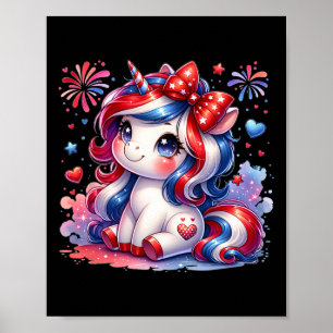 Poster Lindo Unicórnio 4 De Julho Garotas Crianças Bandei