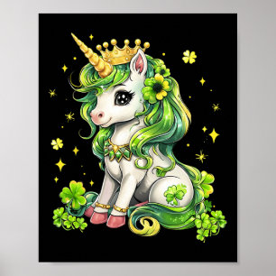 Poster Lindo Unicórnio Dia de São Patrício Meninas Le