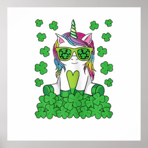 Poster Lindo Unicórnio Leprechaun do Dia de São Patrício