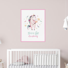 Poster lindo unicórnio mágico menina rosa infantil