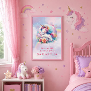 Poster Lindo Unicórnio Pastel Magico Dia Aniversário Meni