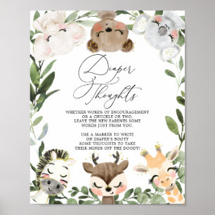 Poster Lindos animais Chás de fraldas - Fraldas - Sinal d