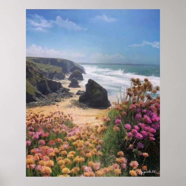 Poster Lindos antecedentes marítimos e penhascos para vid (Frente)