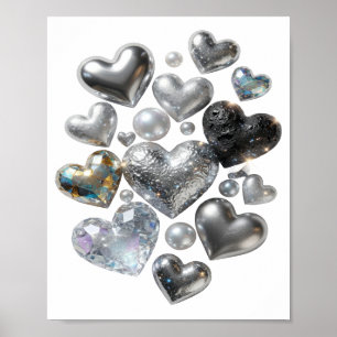Poster Lindos CORAÇÕES E ESTRELAS em Prata Design