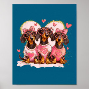 Poster Lindos Dachshund Corações de São Valentim Amantes