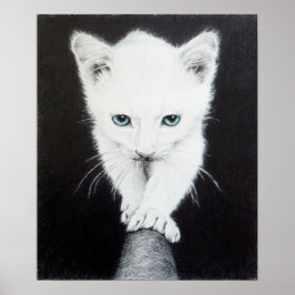 Pôster Lindos gatinhos brancos Desenho de arte de animais
