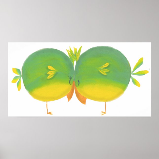 Poster Lindos Pássaros de Amor de Desenho Animado (Frente)