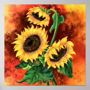 Poster Lindos Três Girassóis - Pintura de Arte Maravilh