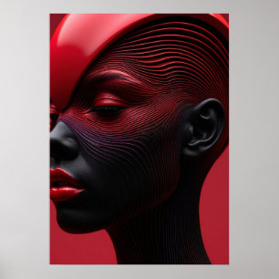 Poster Linear Texture Cyberpunk Woman Art Print
