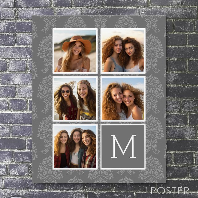 Poster Linen e Cinza Instagram 5 Monograma de Colagem de  (Custom Photo Collage Poster)