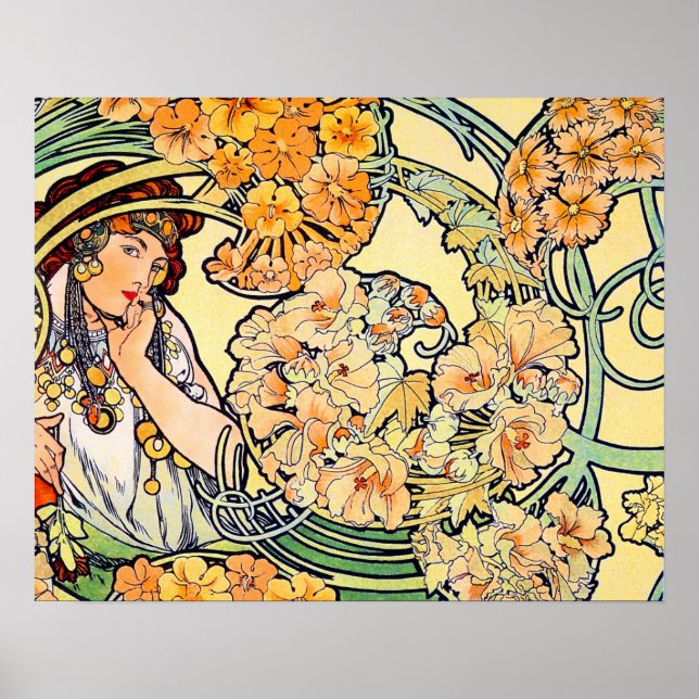 Poster Língua das flores de Alphonse Mucha (Frente)