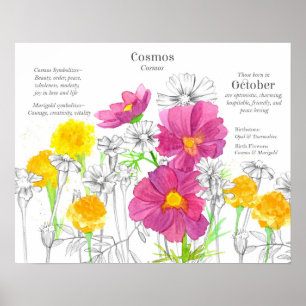 Poster Língua das Flores de Nascimento de Outubro Calendu