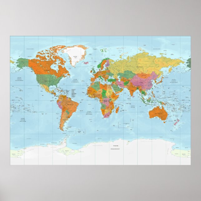 Poster Língua italiana do mapa do mundo político (Frente)