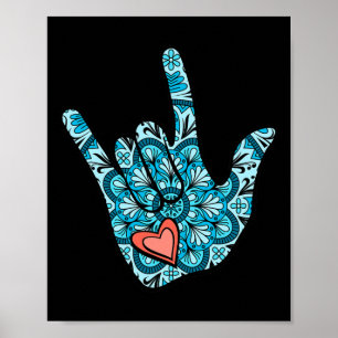 Poster Linguagem De Sinal Asl Eu Te Amo Gesture Heart Dea