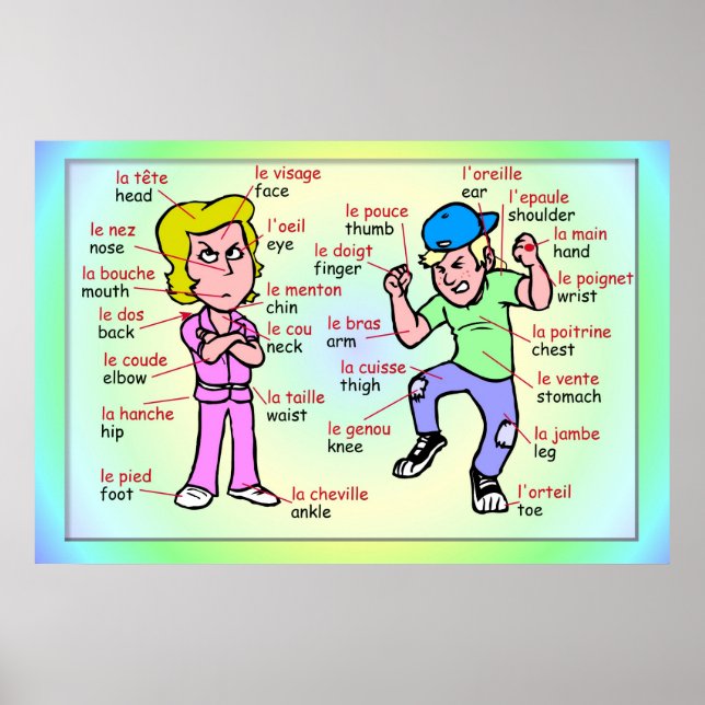Poster Línguas modernas, Francês, Partes do corpo (Frente)