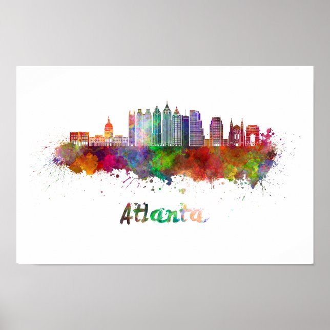 Pôster Linha aérea Atlanta V2 em aquarela (Frente)