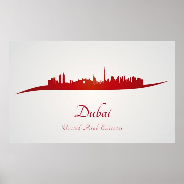 Poster Linha aérea de Dubai em vermelho (Frente)