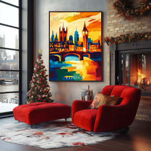 Poster Linha aérea Vibrante de Londres em estilo Fauvist