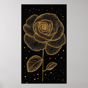Poster Linha Áurea Arte Rosa Com Pontos Brilhantes