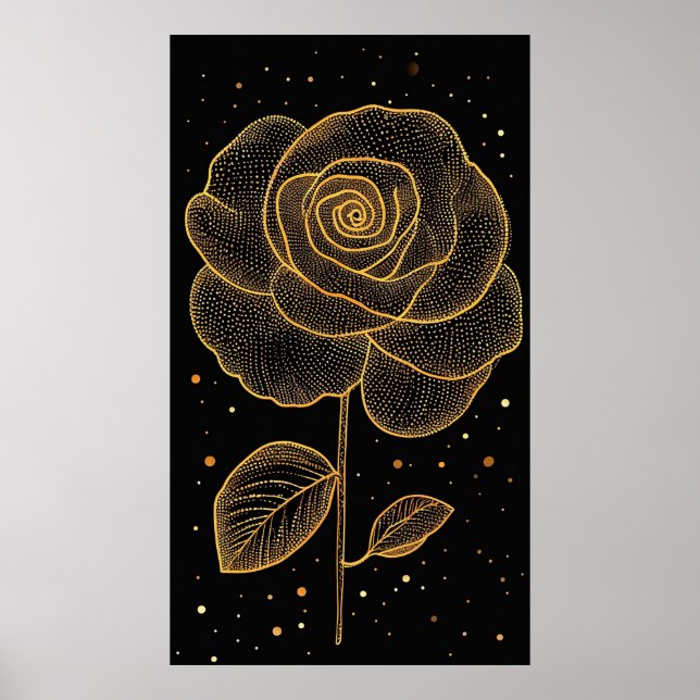 Poster Linha Áurea Arte Rosa Com Pontos Brilhantes (Frente)