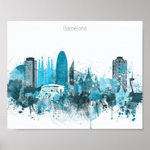 Poster Linha azul monocromática de Barcelona