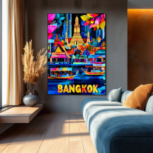 Poster Linha Célula Vibrante da Cityscape de Bangkok Colo