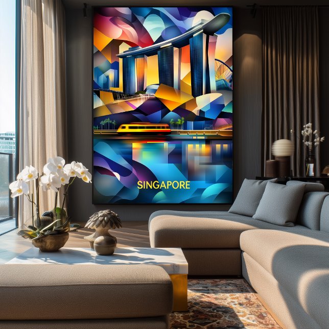 Poster Linha Cingapura Cubista - Cidade Geométrica Modern (Criador carregado)