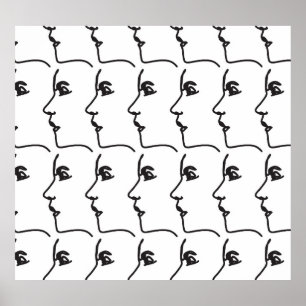 Poster Linha contínua, perfis faciais, ilustração artísti