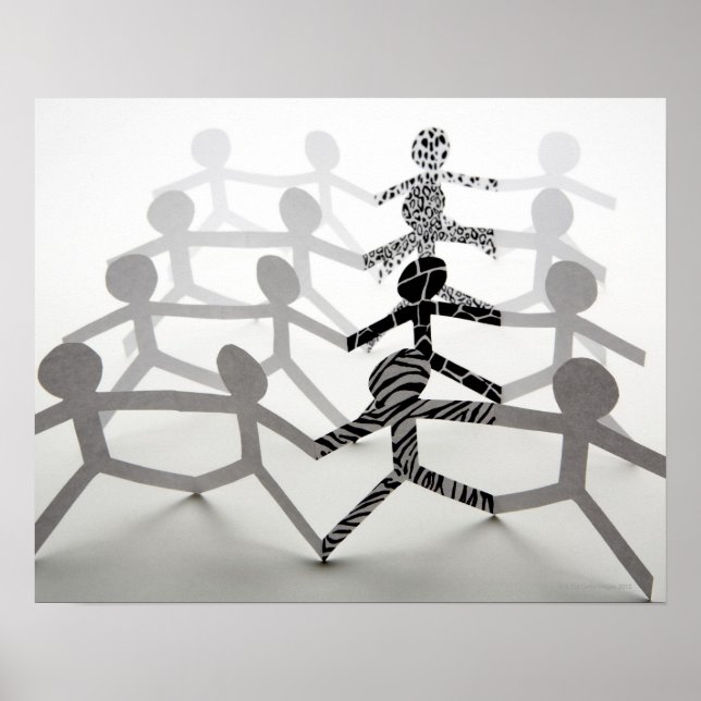 Poster Linha de bonecos de papel branco (Frente)