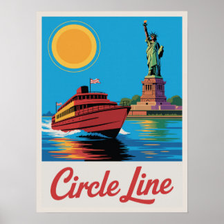 Poster Linha de Círculo de Balsa de Manhattan Estátua da
